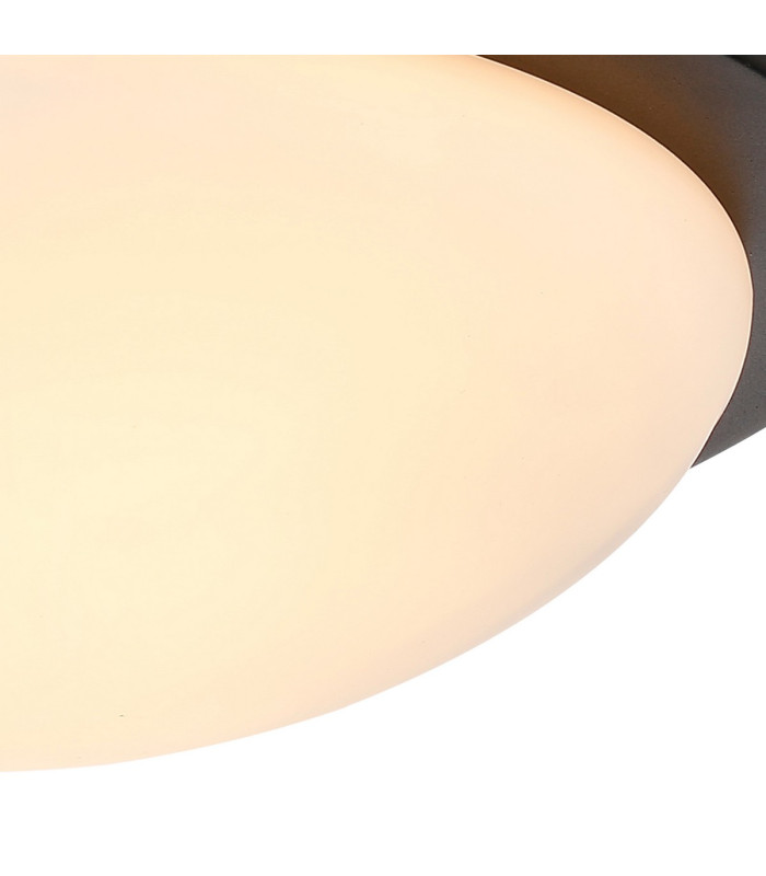 Porter IP44 2 Light E27 32cm Flush Ceiling Light Satin Black With Opal White Glass-6
