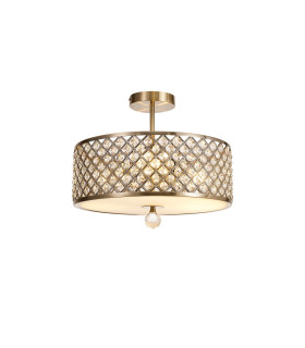 Sasha 3 Light E27 Semi Flush Light 405mm Round Antique Brass With Crystal Glass And Opal Glass Diffuser-1