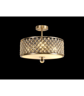 Sasha 3 Light E27 Semi Flush Light 405mm Round Antique Brass With Crystal Glass And Opal Glass Diffuser-2
