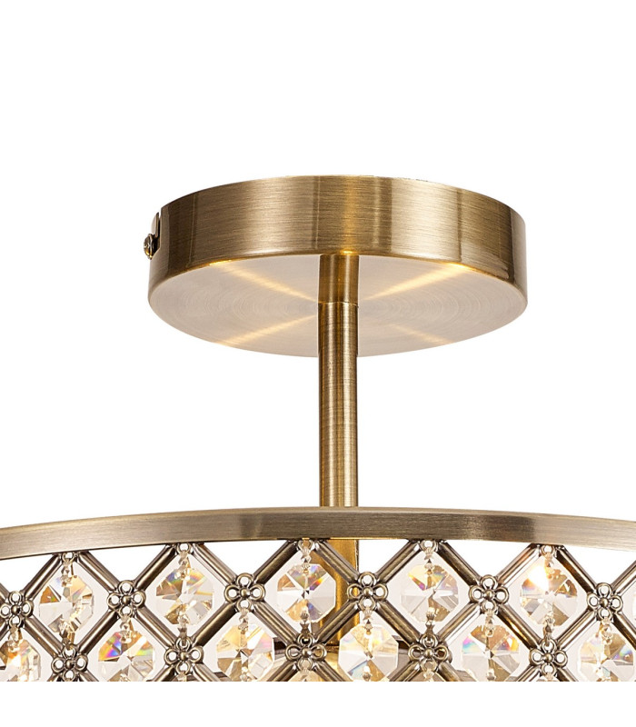 Sasha 3 Light E27 Semi Flush Light 405mm Round Antique Brass With Crystal Glass And Opal Glass Diffuser-4