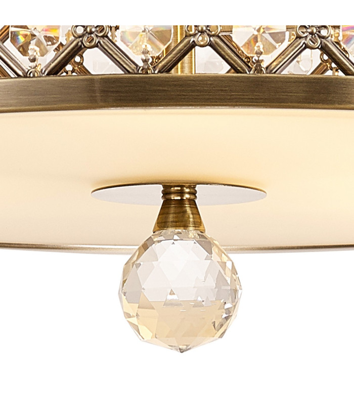 Sasha 3 Light E27 Semi Flush Light 405mm Round Antique Brass With Crystal Glass And Opal Glass Diffuser-6