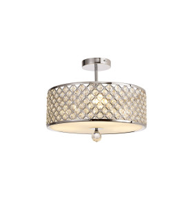 Sasha 3 Light E27 Semi Flush Light 405mm Round Polished Chrome With Crystal Glass And Opal Glass Diffuser-1
