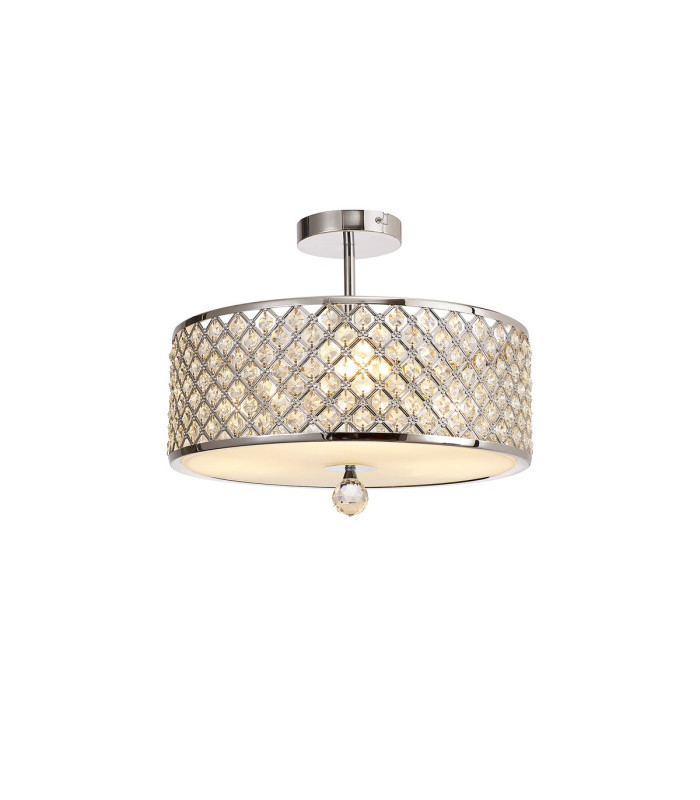Sasha 3 Light E27 Semi Flush Light 405mm Round Polished Chrome With Crystal Glass And Opal Glass Diffuser-1