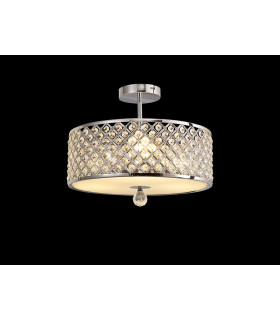 Sasha 3 Light E27 Semi Flush Light 405mm Round Polished Chrome With Crystal Glass And Opal Glass Diffuser-2