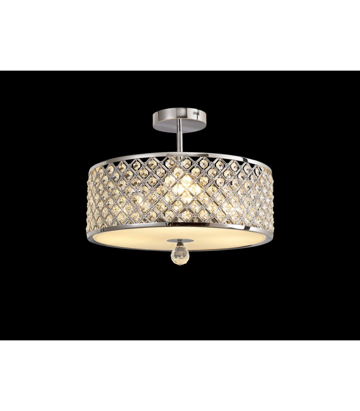 Sasha 3 Light E27 Semi Flush Light 405mm Round Polished Chrome With Crystal Glass And Opal Glass Diffuser-2