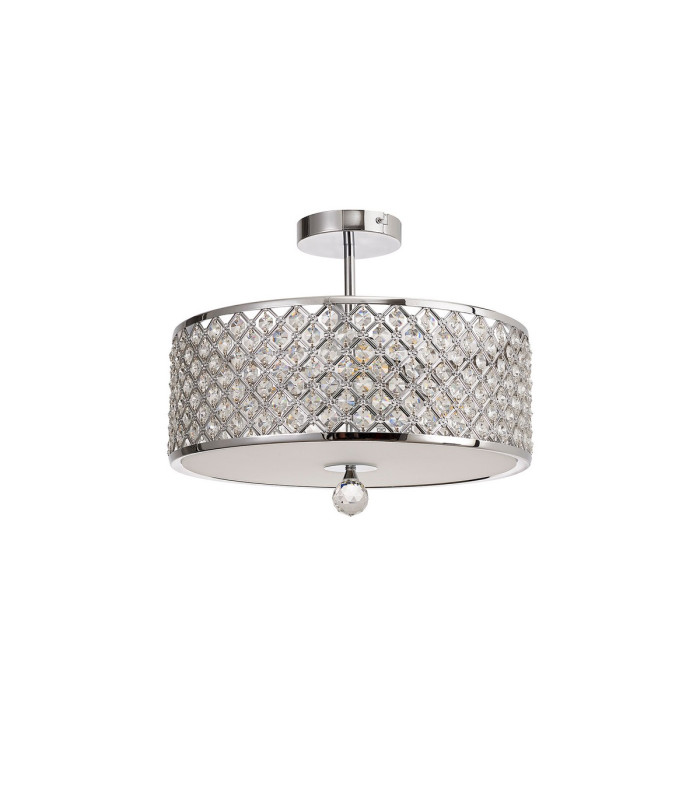Sasha 3 Light E27 Semi Flush Light 405mm Round Polished Chrome With Crystal Glass And Opal Glass Diffuser-3