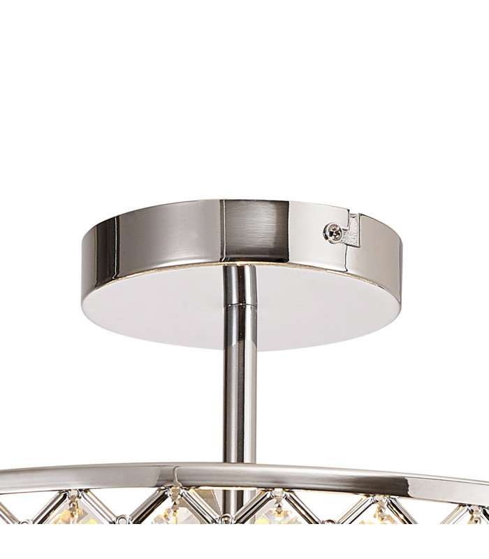 Sasha 3 Light E27 Semi Flush Light 405mm Round Polished Chrome With Crystal Glass And Opal Glass Diffuser-4