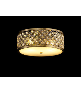 Sasha 2 Light E27 Flush Ceiling Light 300mm Round Antique Brass With Crystal Glass And Opal Glass Diffuser-2