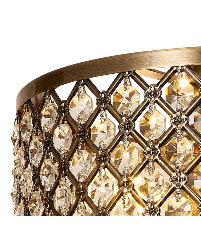 Sasha 2 Light E27 Flush Ceiling Light 300mm Round Antique Brass With Crystal Glass And Opal Glass Diffuser-6