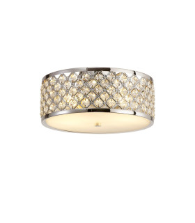 Sasha 2 Light E27 Flush Ceiling Light 300mm Round Polished Chrome With Crystal Glass And Opal Glass Diffuser-1