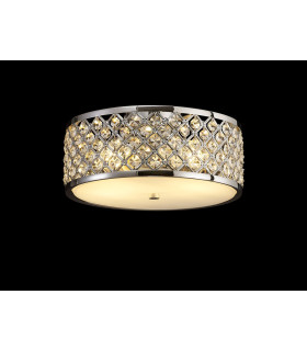 Sasha 2 Light E27 Flush Ceiling Light 300mm Round Polished Chrome With Crystal Glass And Opal Glass Diffuser-2