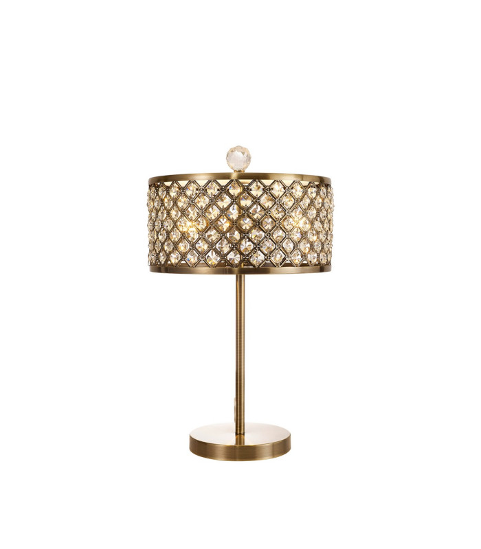 Sasha 2 Light E14 Table Lamp Antique Brass With Crystal Glass And Opal Glass Diffuser-1