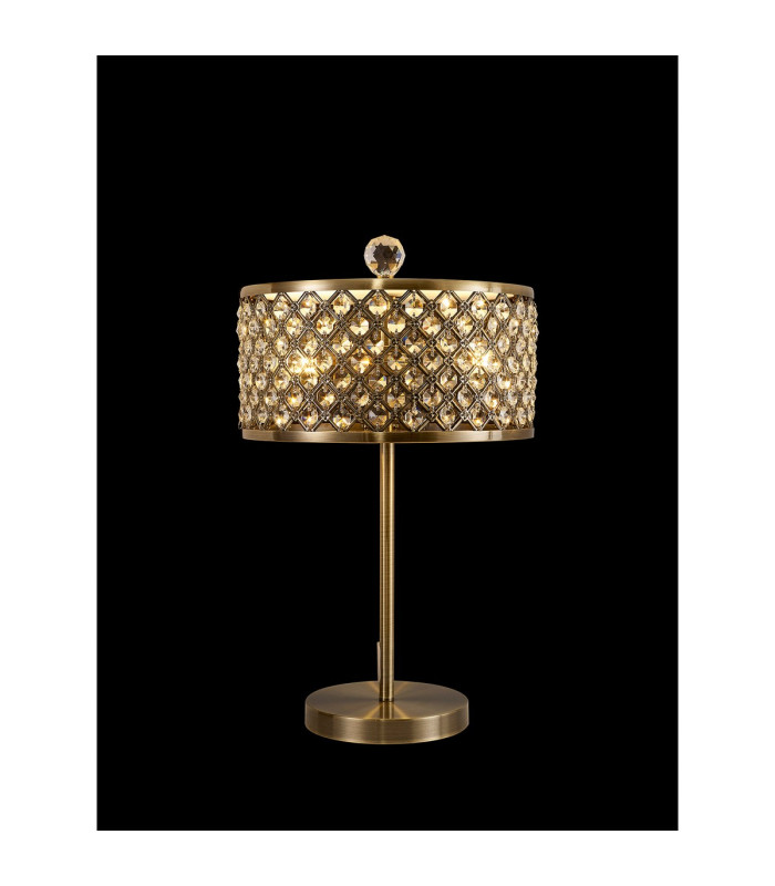 Sasha 2 Light E14 Table Lamp Antique Brass With Crystal Glass And Opal Glass Diffuser-2