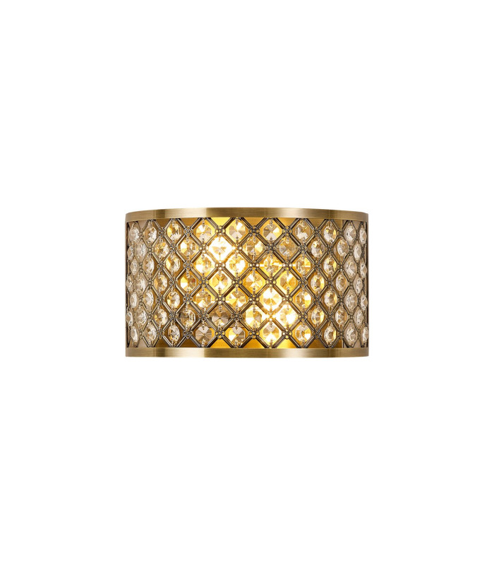 Sasha 2 Light E14 Wall Light Antique Brass With Crystal Glass-1
