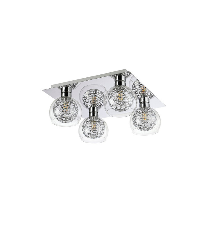 Talia Flush Ceiling Square 4 Light G9 Polished Chrome/Silver/Clear Glass-3