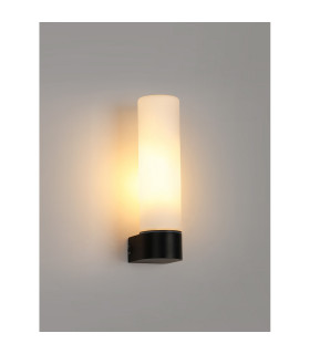 Tasso IP44 1 Light E14 Wall Lamp Satin Black With Opal Tubular Glass-2
