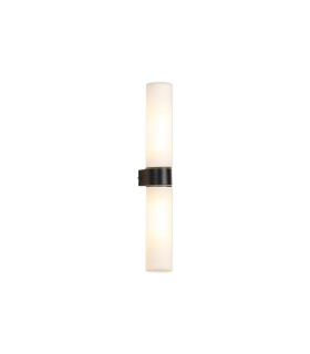 Tasso IP44 2 Light E14 Twin Wall Lamp Satin Black With Opal Tubular Glass-1