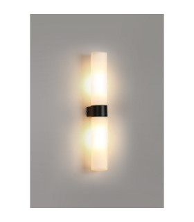 Tasso IP44 2 Light E14 Twin Wall Lamp Satin Black With Opal Tubular Glass-2