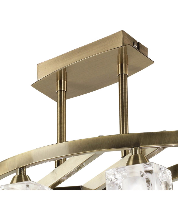 Cuadrax Rectangular Telescopic Semi Flush 6 Light G9 Antique Brass/Frosted Glass (0990)-3