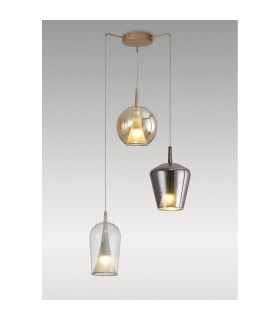 Elsa Pendant With Mixed Shades 3 Light E27 Clear/Chrome/Bronze Glass With Frosted Inner Cone Gold Frame-2