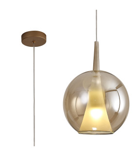 Elsa Pendant With Round Shade 1 Light E27 Bronze Glass With Frosted Inner Cone-1