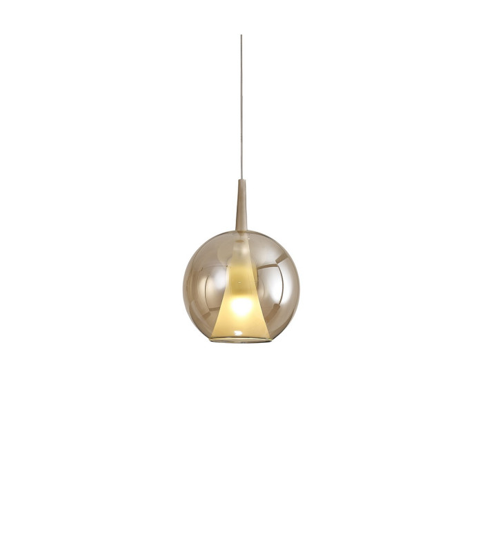 Elsa Assembly Pendant (WITHOUT PLATE) With Round Shade 1 Light E27 Bronze Glass With Frosted Inner Cone-1
