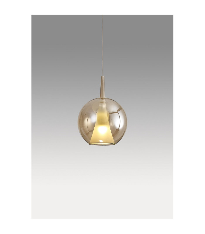 Elsa Assembly Pendant (WITHOUT PLATE) With Round Shade 1 Light E27 Bronze Glass With Frosted Inner Cone-2