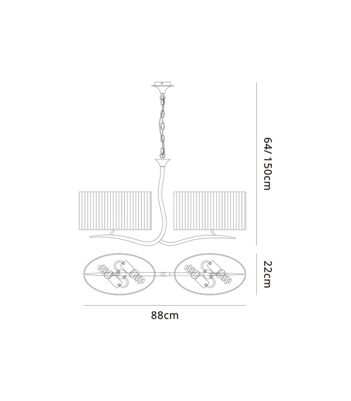 Eve Linear Pendant 2 Arm 4 Light E27 Polished Chrome With Spanish Corrugated White Oval Shades-6