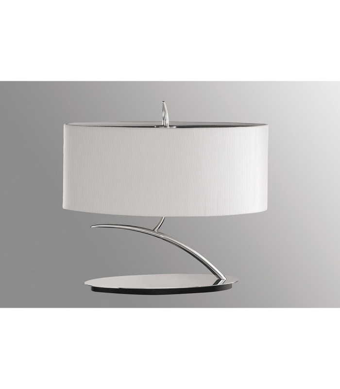 Eve Table Lamp 2 Light E27 Small Polished Chrome With Spanish Corrugated White Oval Shade-2