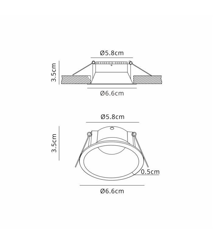 Kiel Recessed Spotlight 6.6cm Slim 5mm Trim 35mm GU10 (Max 8W) IP54 Cut Out 60mm Black-5