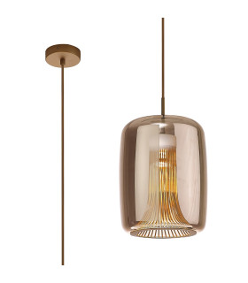 Kriss Cylinder Pendant 1 Light GU10 Bronze/Bronze Glass Shade With Inner Lined Funnel Glass-1