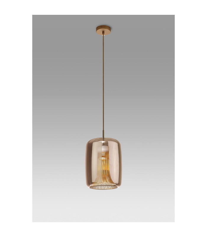 Kriss Cylinder Pendant 1 Light GU10 Bronze/Bronze Glass Shade With Inner Lined Funnel Glass-2