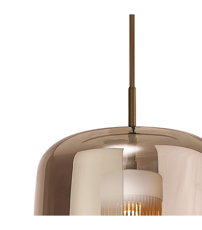 Kriss Cylinder Pendant 1 Light GU10 Bronze/Bronze Glass Shade With Inner Lined Funnel Glass-6