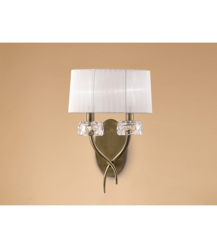 Loewe Wall Lamp 2 Light E14 Antique Brass With White Shade (4734)-2