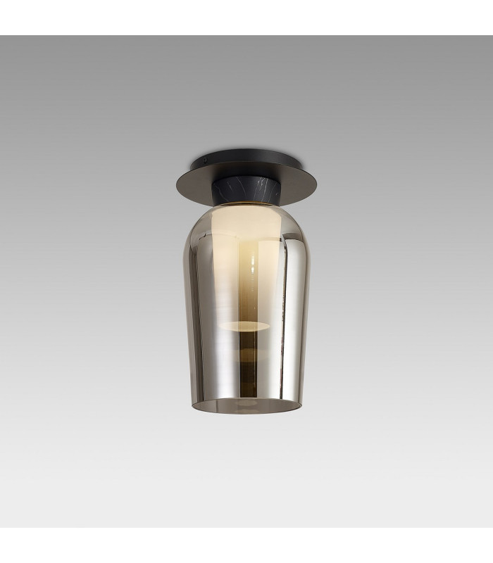 Nora Semi Ceiling 1 Light E27 Black/Black Marble/Chrome Glass With Frosted Inner-2