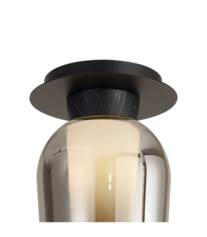 Nora Semi Ceiling 1 Light E27 Black/Black Marble/Chrome Glass With Frosted Inner-4