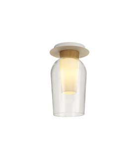 Nora Semi Ceiling 1 Light E27 White/Wood/Clear Glass With Frosted Inner-1