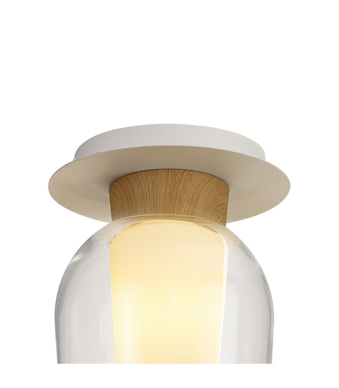 Nora Semi Ceiling 1 Light E27 White/Wood/Clear Glass With Frosted Inner-3