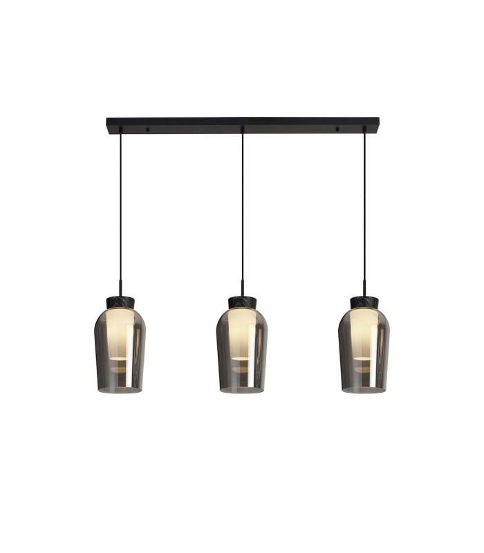 Nora Linear Pendant 3 Light Adjustable E27 Black/Black Marble/Chrome Glass With Frosted Inner-1