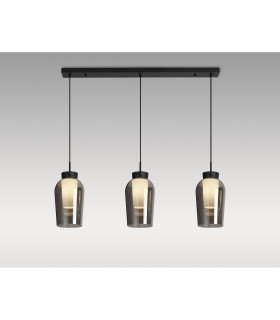 Nora Linear Pendant 3 Light Adjustable E27 Black/Black Marble/Chrome Glass With Frosted Inner-2