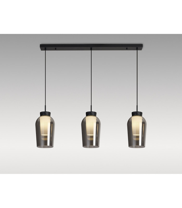 Nora Linear Pendant 3 Light Adjustable E27 Black/Black Marble/Chrome Glass With Frosted Inner-2
