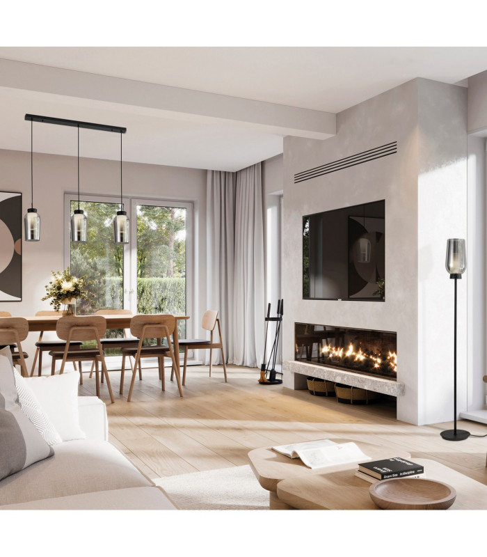 Nora Linear Pendant 3 Light Adjustable E27 Black/Black Marble/Chrome Glass With Frosted Inner-3