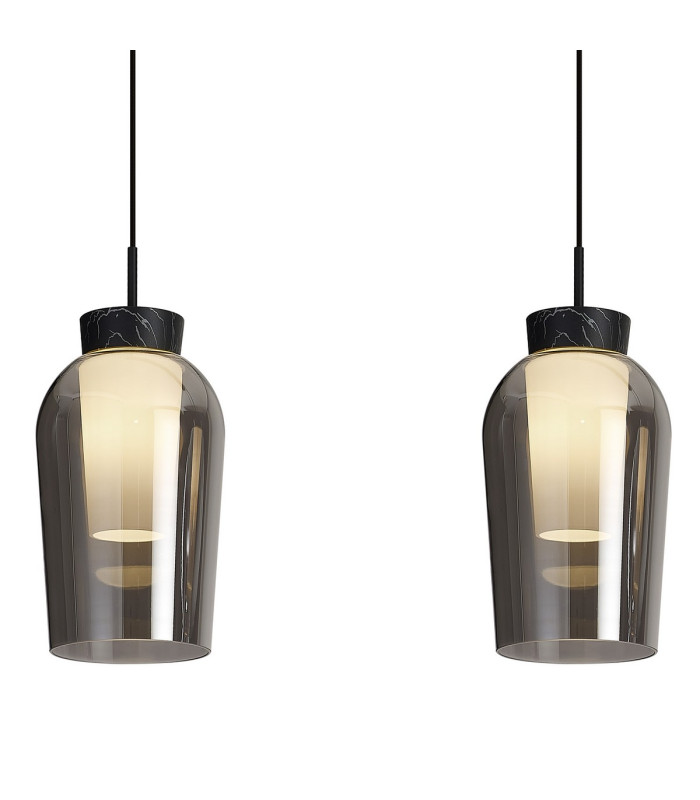 Nora Linear Pendant 3 Light Adjustable E27 Black/Black Marble/Chrome Glass With Frosted Inner-6