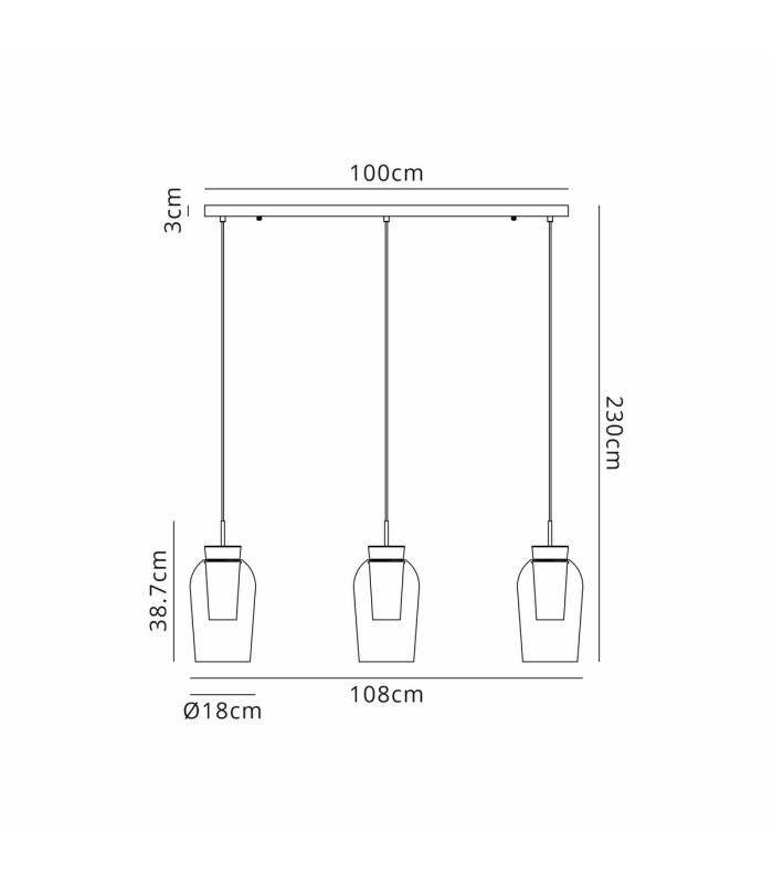 Nora Linear Pendant 3 Light Adjustable E27 Black/Black Marble/Chrome Glass With Frosted Inner-7