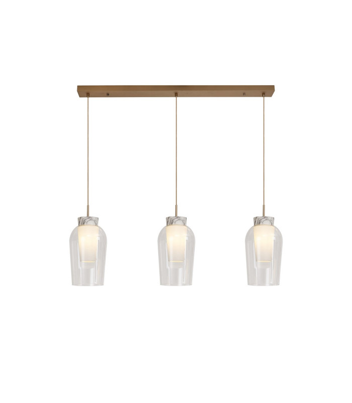 Nora Linear Pendant 3 Light Adjustable E27 Gold/White/Clear Glass With Frosted Inner-1