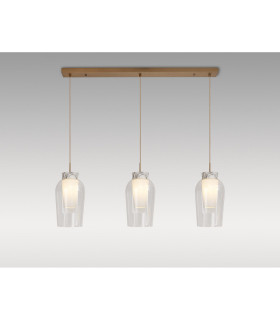 Nora Linear Pendant 3 Light Adjustable E27 Gold/White/Clear Glass With Frosted Inner-2