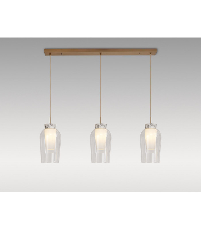 Nora Linear Pendant 3 Light Adjustable E27 Gold/White/Clear Glass With Frosted Inner-2