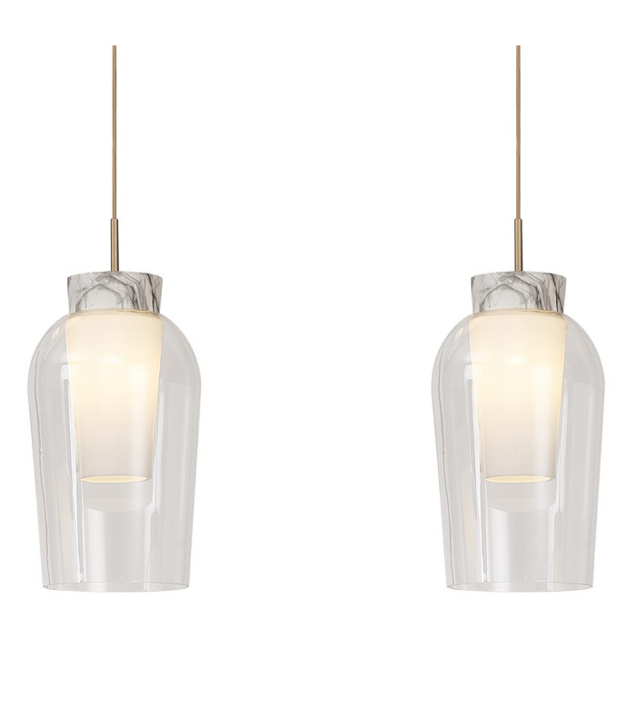 Nora Linear Pendant 3 Light Adjustable E27 Gold/White/Clear Glass With Frosted Inner-4