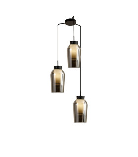 Nora Round Pendant 3 Light Adjustable E27 Black/Black Marble/Chrome Glass With Frosted Inner-1