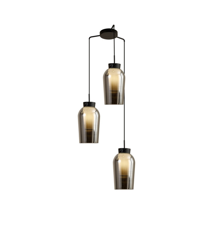 Nora Round Pendant 3 Light Adjustable E27 Black/Black Marble/Chrome Glass With Frosted Inner-1